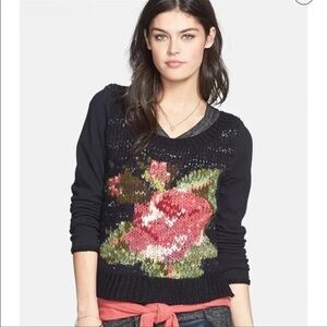 Free People Magic Rose Sweater Knit Red Black Green Size Medium